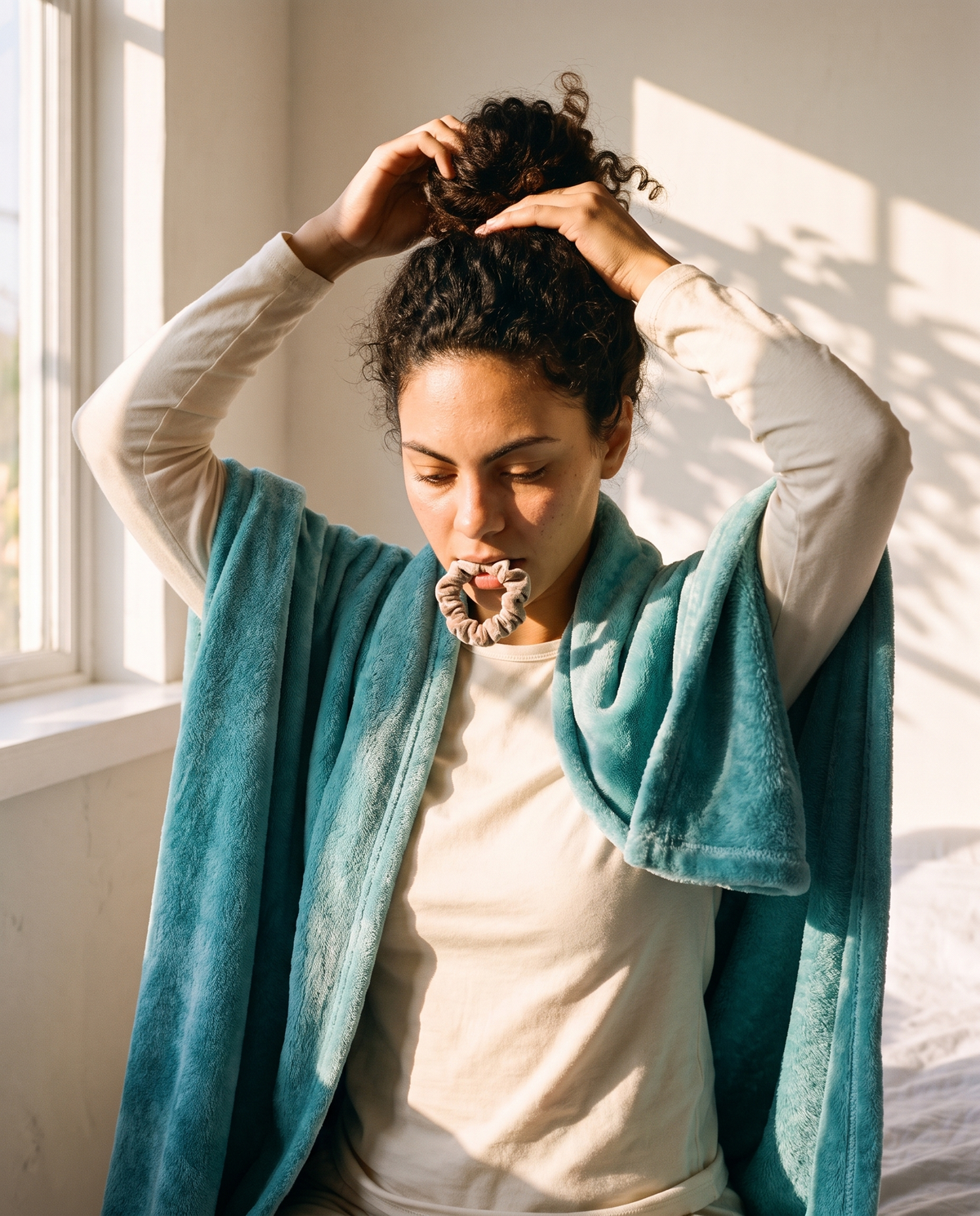 Fleece Blanket — Petrol over the shoulders