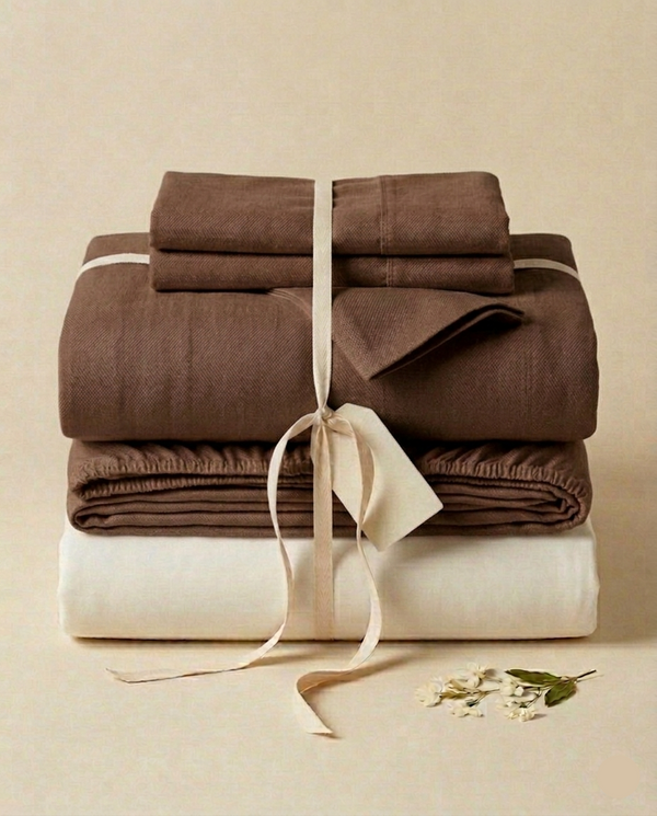 All You Need Set (Percale Bedsheet + Duvet Cover + Mattress Protector) — Brown