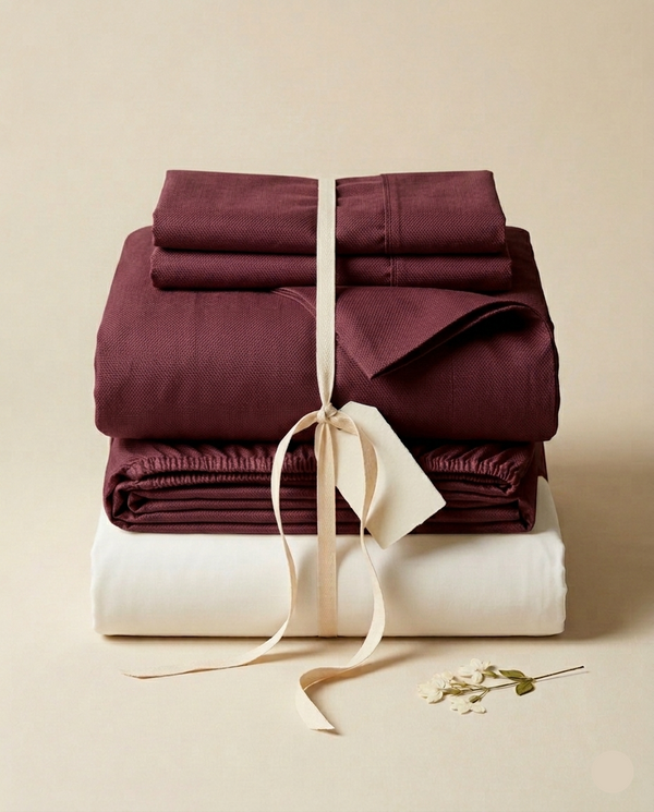 All You Need Set (Percale Bedsheet + Duvet Cover + Mattress Protector) — Burgundy