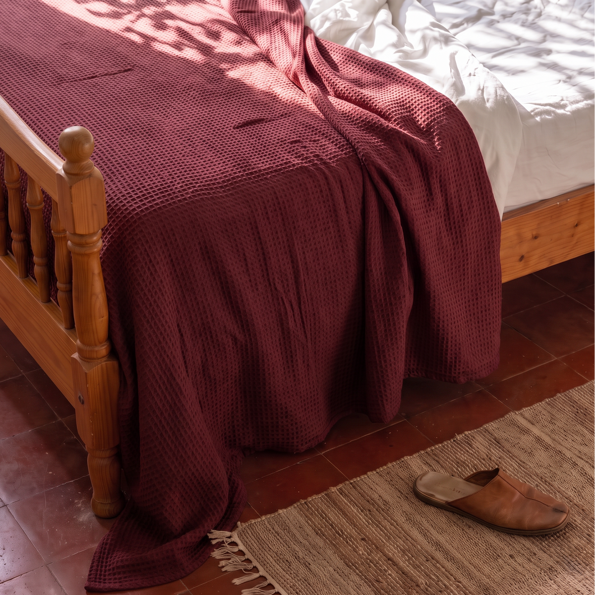 Waffle Blanket — Burgundy