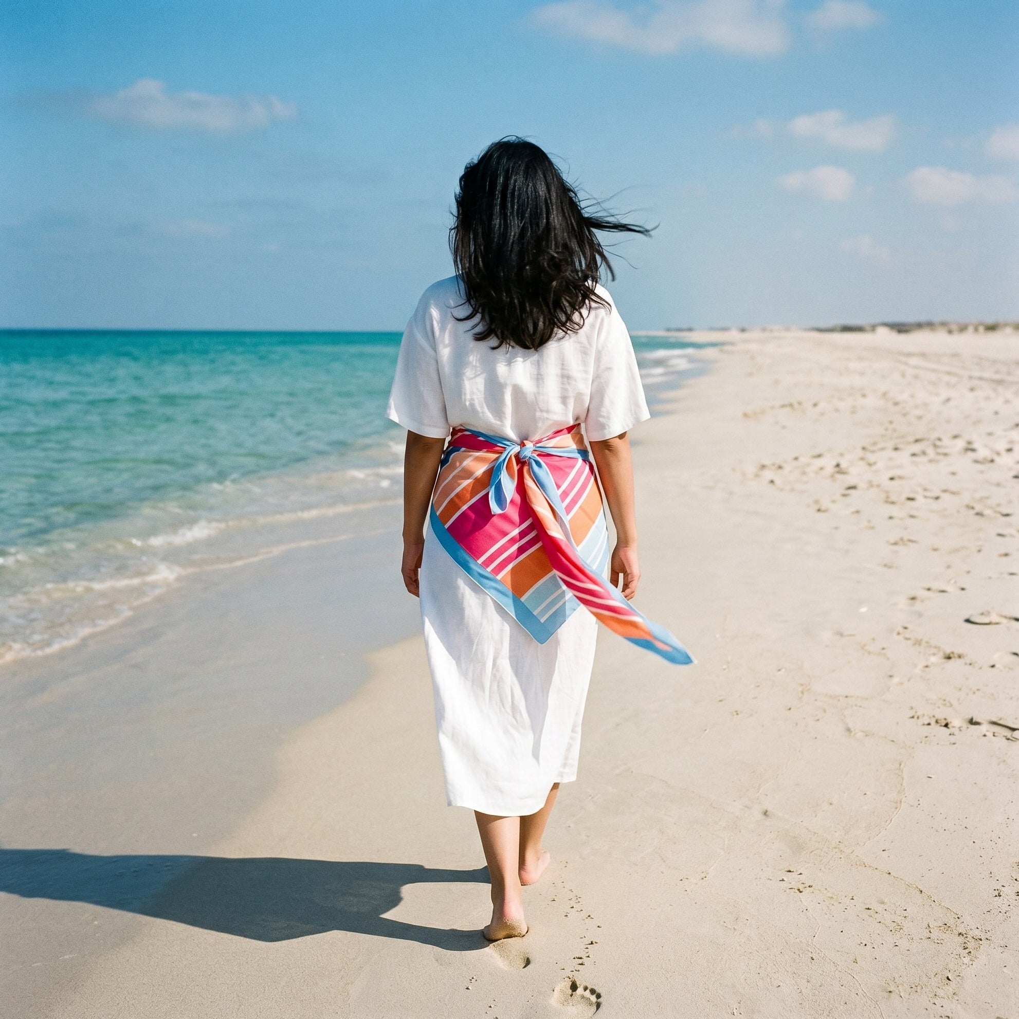 Beach Scarf — Carnival Stripes (worn)
