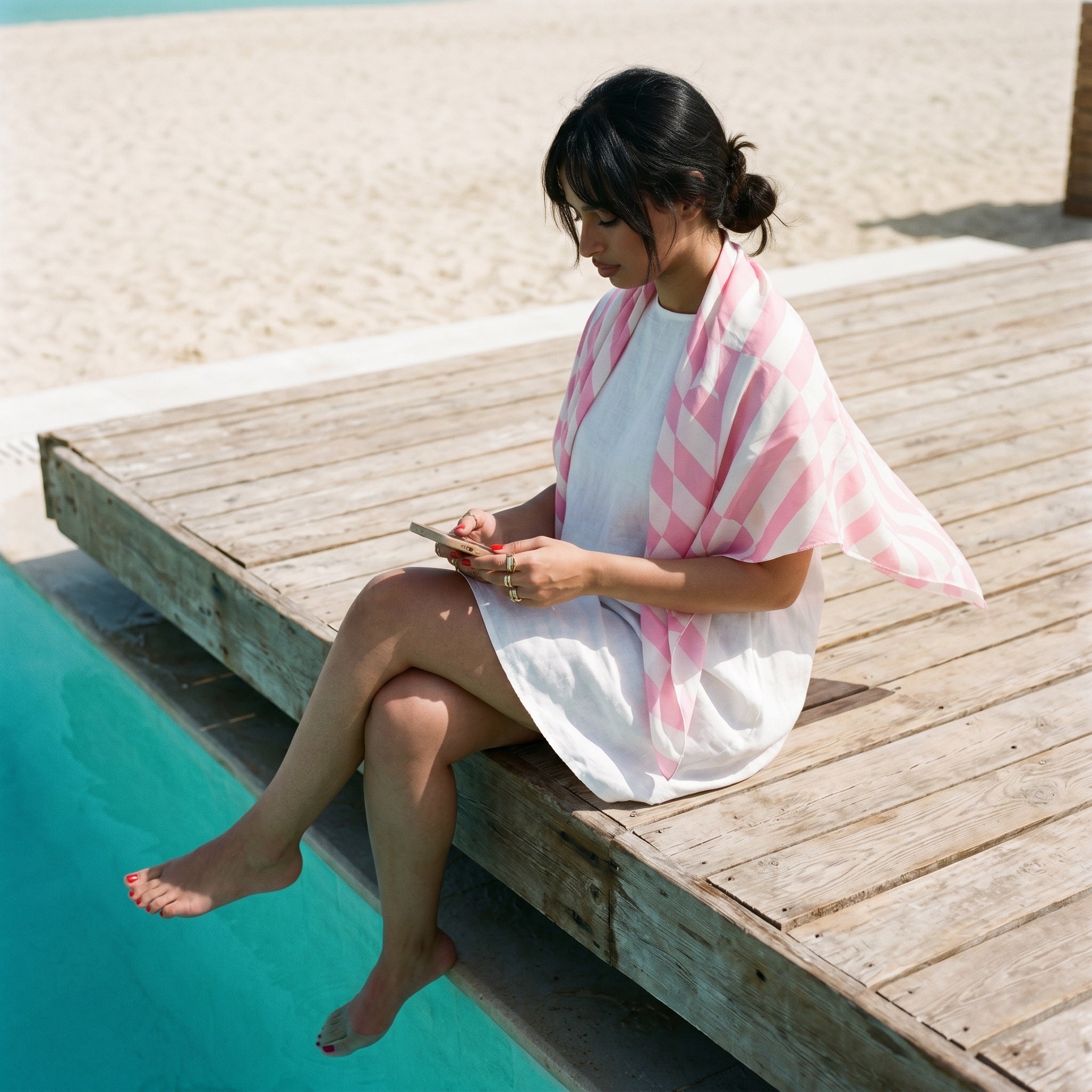 Beach Scarf — Pink Mosaic (worn)