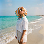 Beach Scarf — Sunrise Stripes (worn)