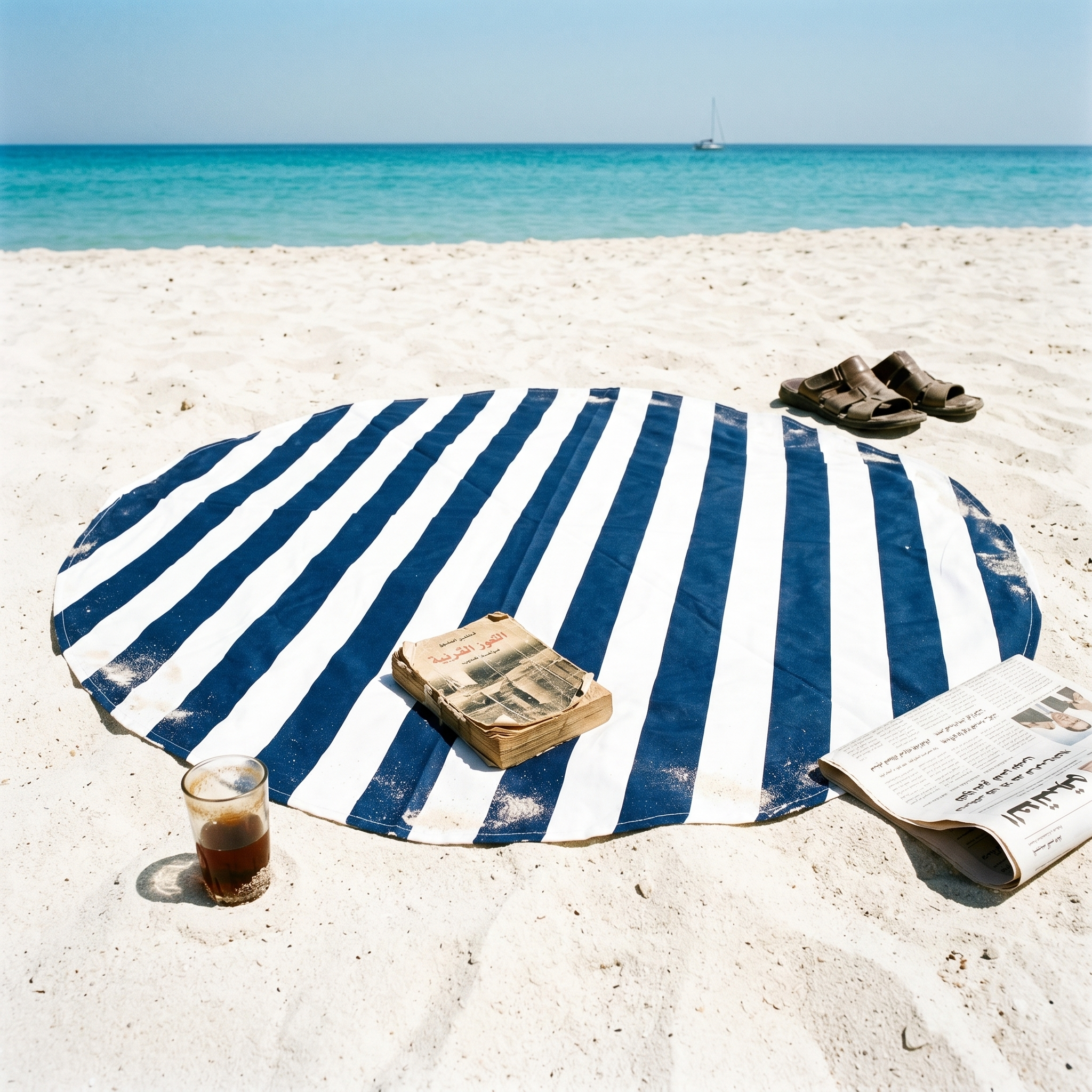 Navy Stripes beach blanket — round
