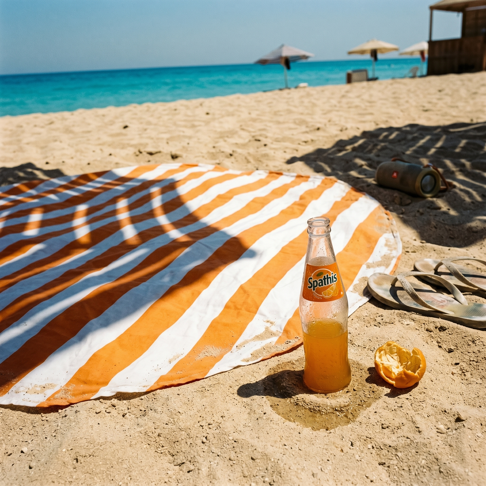 Orange Stripes beach blanket — round