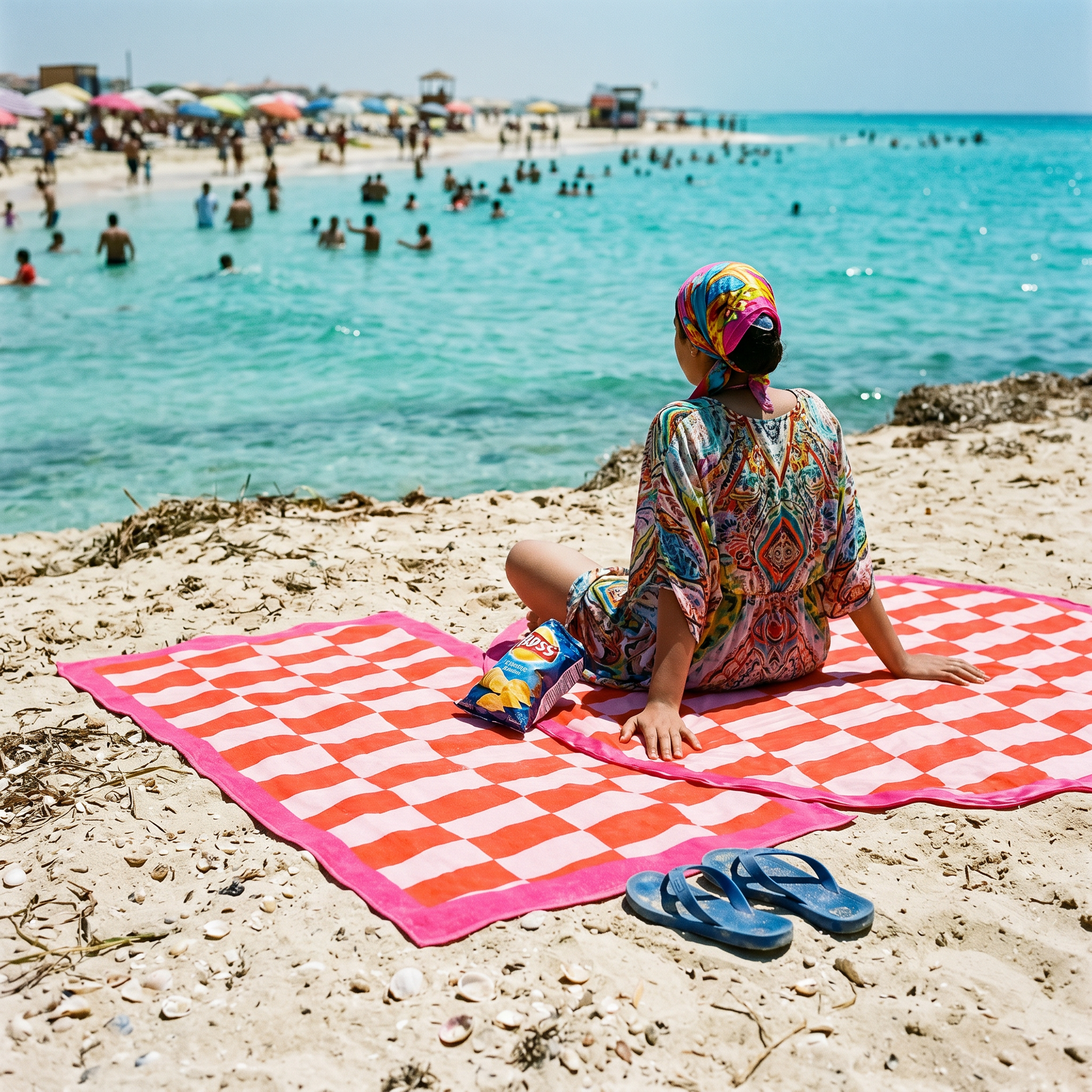 Pink Harlequin beach towel — rectangle