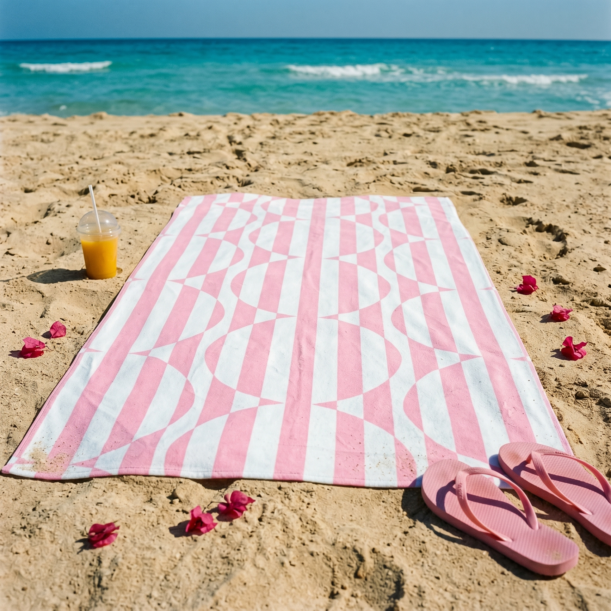 Pink Mosaic beach towel — rectangle