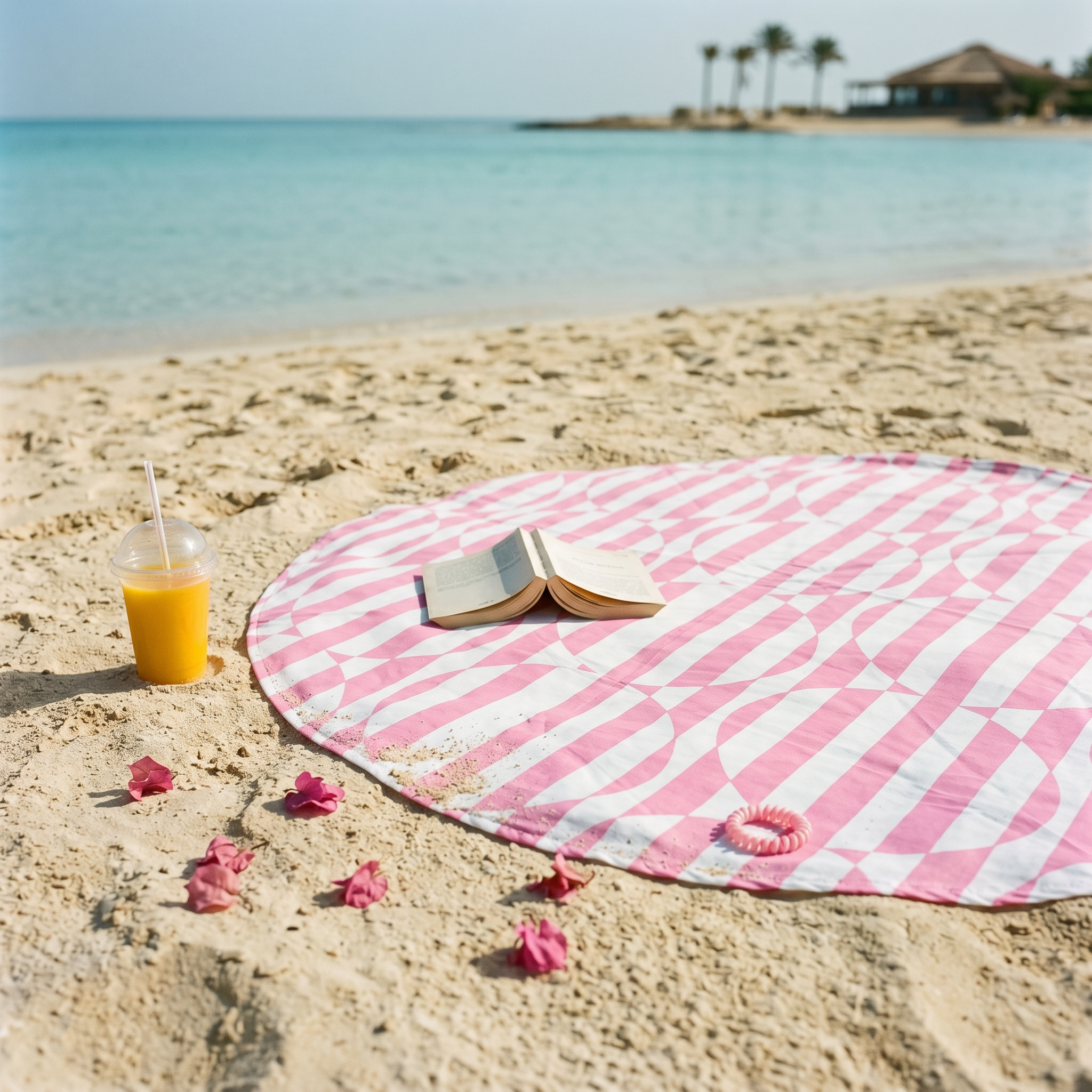 Pink Mosaic beach blanket — round